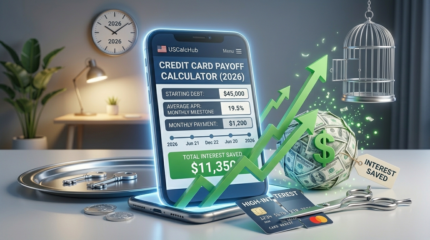 Credit card payoff calculator 2026 showing debt avalanche and snowball methods to save interest