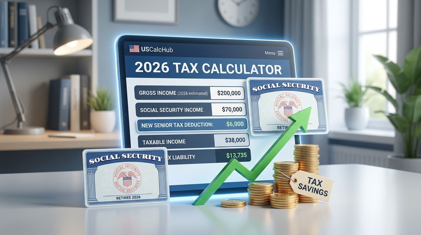 Interactive Social Security Tax Calculator 2026 showing tax savings and combined income brackets for retirees